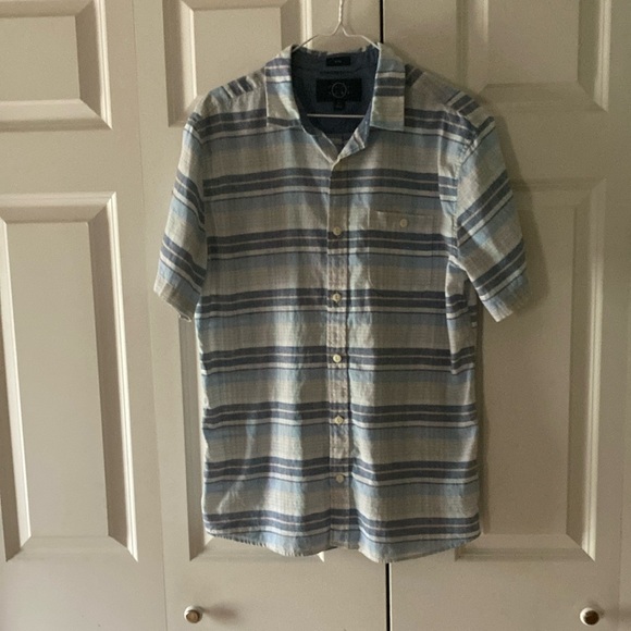 Even Tide mens L slim short sleeve button down shirt casual beachy summer - Picture 1 of 9